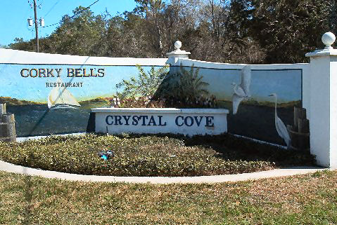 crystal cove, entry, mural, river, and sail boat